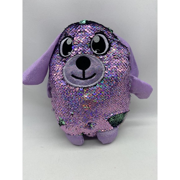 DELIAH Shimmeez Stuffed Animal TOY‎ DOG Reversible Sequins Purple to Silver 8" - Picture 1 of 3